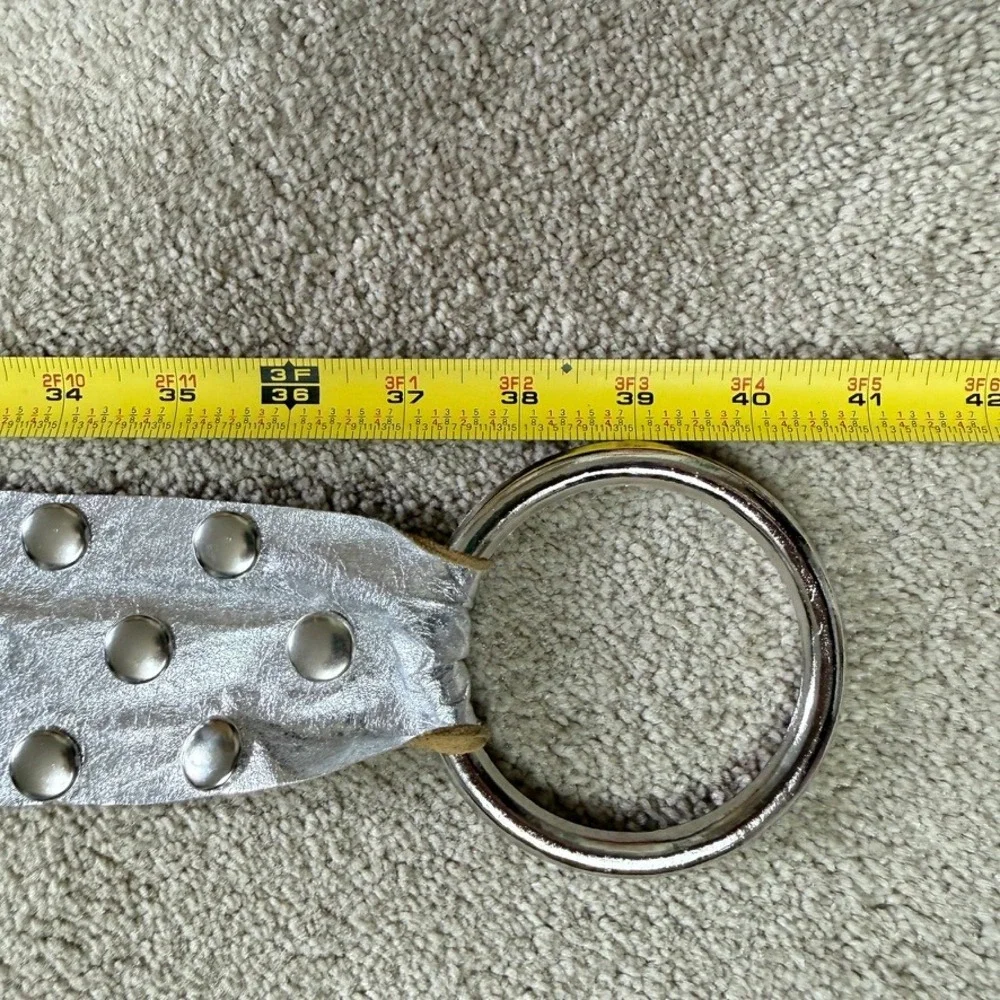 VTG Wide Silver Tone Leather Studded Snap Belt 39